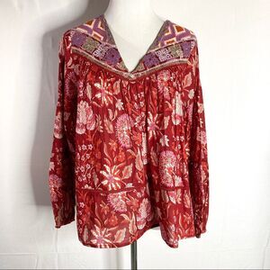 Rachel Zoe Red Bohemian Peasant Top Small Embroidered NWT Floral Oversized Boho